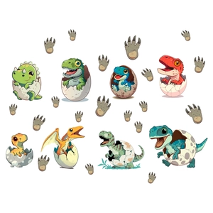 Luminous cartoon dinosaur egg wall stickers featuring assorted cute glowing reptiles