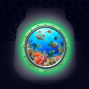 Luminous marine fish wall sticker projecting green glowing coral reef scene for ceiling