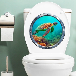 3D ocean turtle porthole wall sticker for bathroom and toilet lid decoration