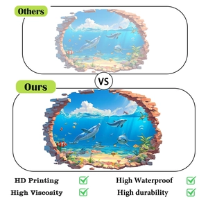 Détail montrant l'impression HD et la qualité du sticker mural 3D océan imperméable