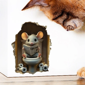 3D niedliche Maus im Wandloch Wandtattoo liest Zeitung auf der Toilette Deko
