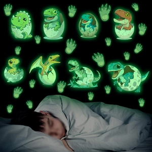 Cartoon Dinosaur Hatchlings In Eggshell Glow In The Dark Wall Stickers Luminous PVC Self Adhesive Decals For Kids Nursery Decor