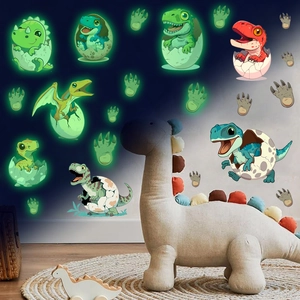 Luminous cartoon dinosaur egg wall stickers for kids room with glowing dinosaur footprint