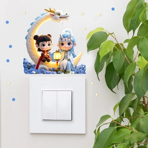 Pegatina de pared fluorescente de Nezha y el Dragón para decoración creativa de hogar
