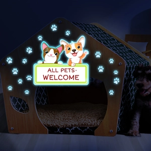 Luminous Wall Stickers Glow In The Dark Cartoon Cat Dog Paw Prints All Pets Welcome PVC Removable Decals For Kids Room