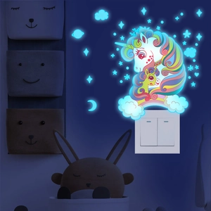 Luminous Unicorn Wall Stickers Glow In The Dark Rainbow Stars Moon PVC Fluorescent Decals For Kids Bedroom Living Room Decor