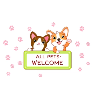 Luminous blue cat wall sticker featuring cute pets and All Pets Welcome sign for home