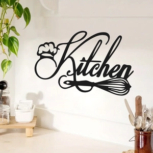 Modern black Kitchen wall sticker with chef hat and whisk icon for home kitchen decor