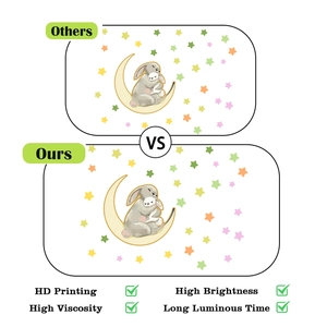 Macro detail of glowing moon rabbit wall stickers with HD printing and high viscosity texture