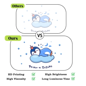 Detailed comparison showing high brightness of sleeping penguin crown wall sticker