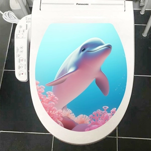 Detailed 3D dolphin and coral ocean theme self-adhesive sticker for toilet lid decor