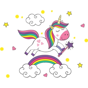 Luminous unicorn wall sticker with rainbow and clouds for kids room glowing decoration