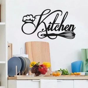 Black Kitchen Wall Sticker PVC Decal Artistic English Text With Chef Hat Whisk Design For Home Dining Room Kitchen Decoration