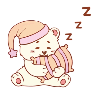 Luminous sleeping polar bear wall sticker with pink nightcap and pillow for kids room