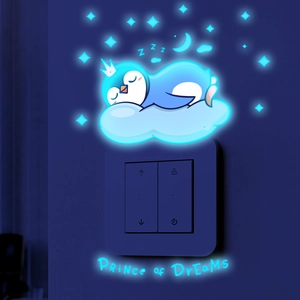 Luminous cute sleeping penguin wall sticker with crown and moon for home room decoration
