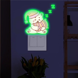 Cute sleeping bear glow-in-the-dark wall sticker for light switch home decoration