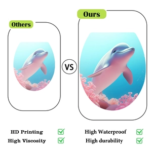Detail of waterproof 3D ocean dolphin toilet sticker with high definition printing and adhesion
