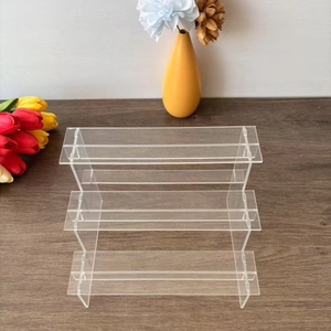 Clear 3-tier acrylic ladder display stand for figurines and cosmetics storage