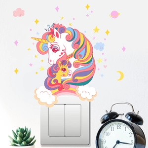 Luminous rainbow unicorn wall stickers with stars and moon for home bedroom decoration