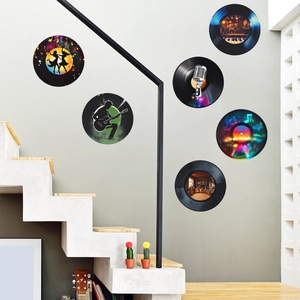 6-pack retro vinyl record wall stickers featuring musical silhouettes for living room decor