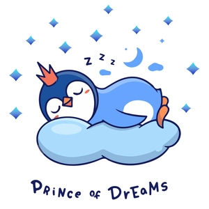 Sleeping penguin with crown on cloud wall decal for kids bedroom nursery decoration