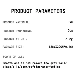 Detail specifications of PVC toilet sticker including size 12x20cm and weight 6.2g