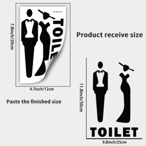 Detail showing the received and finished dimensions of the toilet sign wall sticker