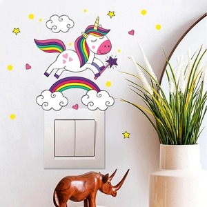 Glow in the dark unicorn rainbow wall sticker set for kids room light switch decoration