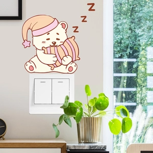 Glow-in-the-dark cute sleeping bear wall sticker for light switch home decoration