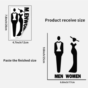 Layout detail showing size 12x20cm and finished 17x25cm DIY toilet sign wall decal