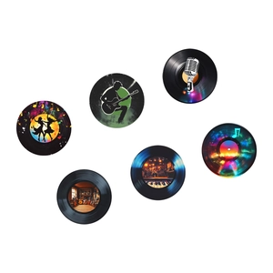 Set of 6 vinyl record wall decals with musical art patterns for home living room decor