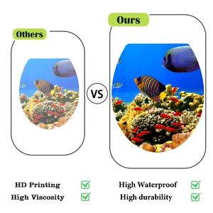 Detail showing HD printing and high waterproof texture of ocean themed toilet sticker