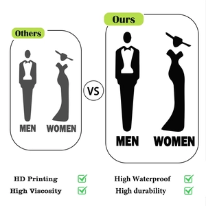 Detail showing high viscosity and waterproof features of restroom silhouette stickers