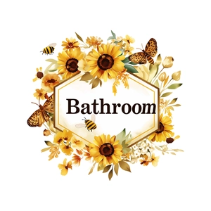 Self-adhesive watercolor sunflower and butterfly bathroom wall sticker with gold hexagon frame