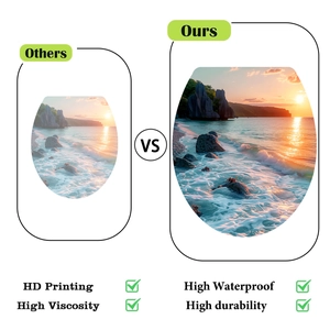 HD waterproof sunset scenery toilet lid sticker with high viscosity and vivid colors