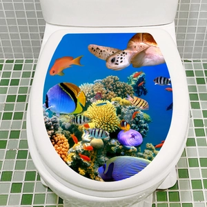 Detailed toilet lid decal featuring high-definition sea turtles and coral reef scenery