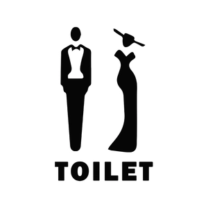 Minimalist black vinyl toilet sign sticker with elegant male and female silhouettes