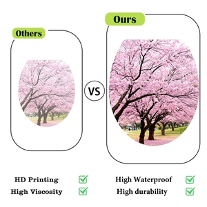 Detail of high-definition printing and waterproof features on floral toilet stickers