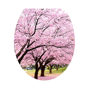 Removable cherry blossom landscape sticker for bathroom toilet lid decoration