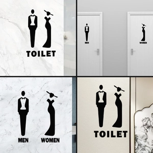 Creative Toilet Sign Wall Sticker PVC Removable Bathroom Door Decal Gentleman Lady Silhouette Black Restroom Sign Decor
