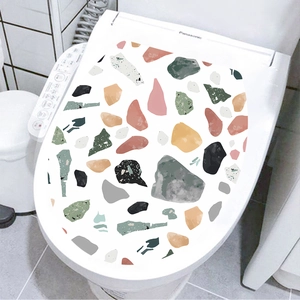 Removable terrazzo stone pattern sticker for modern bathroom toilet lid decoration