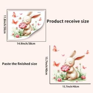 Detail showing dimensions of cute white flower rabbit static sticker for glass decoration