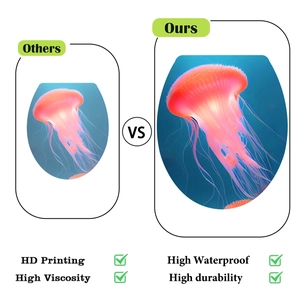 Comparison showing HD printing and high viscosity of blue jellyfish toilet lid stickers