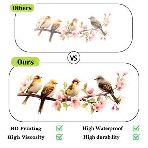 Detailed comparison of HD printing quality and high durability on bird floral wall stickers