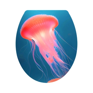 Detailed 3D ocean jellyfish sticker with pink glowing effect for toilet lid decoration