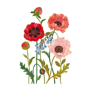 Pink and red poppy floral wall stickers set with blue bells for bedroom home wall decor