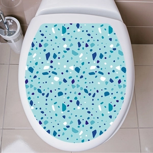 Waterproof blue terrazzo stone pattern toilet lid decal for modern bathroom home decoration