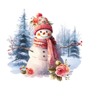 Adesivo murale natalizio pupazzo di neve con sciarpa rosa e fiori per decorazioni di casa