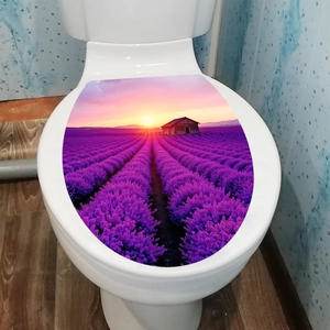 Waterproof lavender field landscape toilet seat lid decorative sticker for bathroom