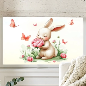 Cute watercolor white flower rabbit static cling window stickers for home glass decor